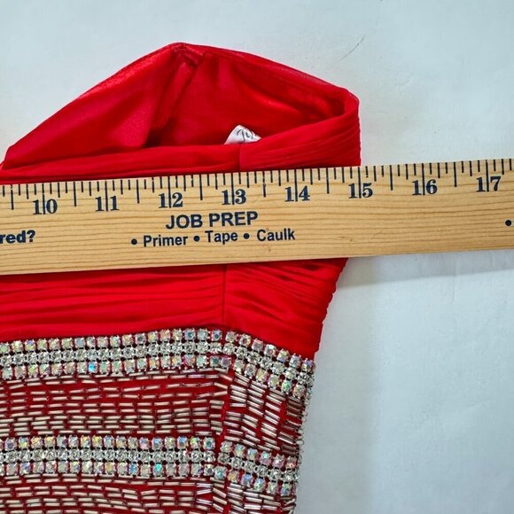 Tiffany Design Red Chiffon Beaded Sweetheart Strapless Dress Gown SZ 2 NWT READ - Picture 10 of 13